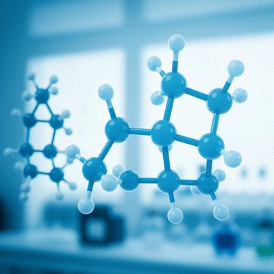 Abstract molecular structure of a chemotherapy drug, symbolizing scientific research and development.