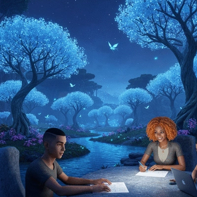 Group of diverse people collaborating around a table, looking at documents, representing advocacy and resource enhancement, in a professional but warm setting