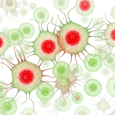 Microscopic view of cancer cells being targeted by chemotherapy drugs