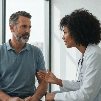 Patient and doctor discussing chemotherapy side effects