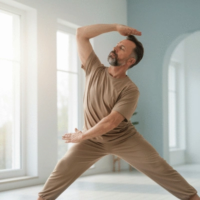 Patient doing gentle yoga for fatigue management