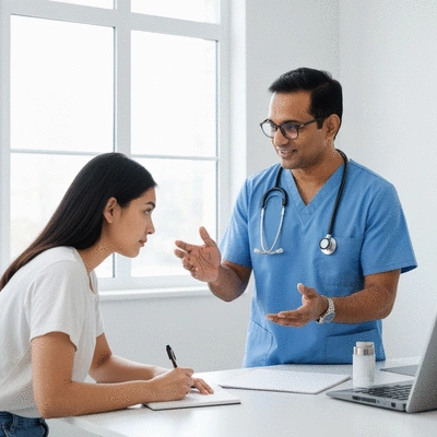 Patient discussing personalized treatment plan with a doctor, showing engagement and support
