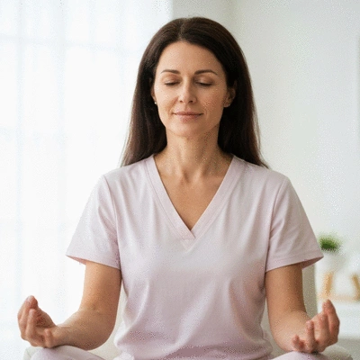 Patient practicing mindfulness meditation during chemotherapy