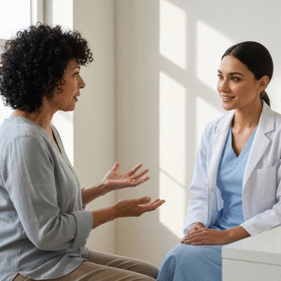 Patient discussing concerns with a healthcare provider in a consultation room